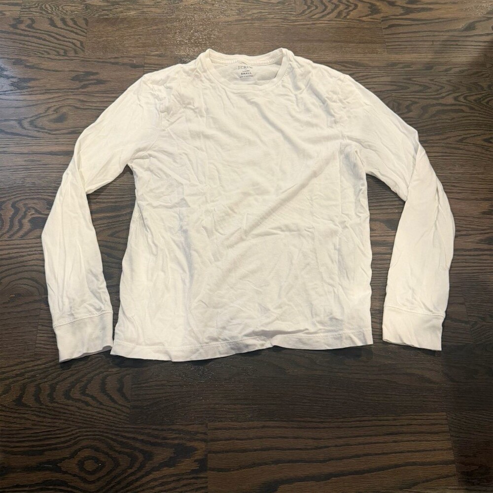 J.Crew T-Shirt Mens Size S White Washed Long Sleeve Crew Neck Basic